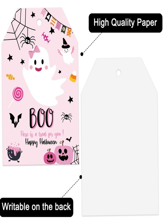 وولاين مجموعة هدايا ورقية من والين، ١٠٠ قطعة، بتصميم هالوين، لون وردي، على شكل شبح يقطينة، مع حبل، بطاقات تعريفية مخيفة لتزيين حفلات الهالوين. - Image 3